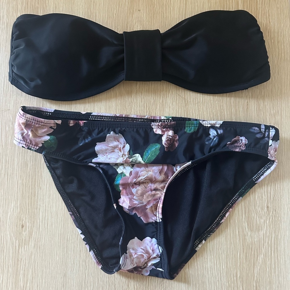 Black Floral Bikini Set